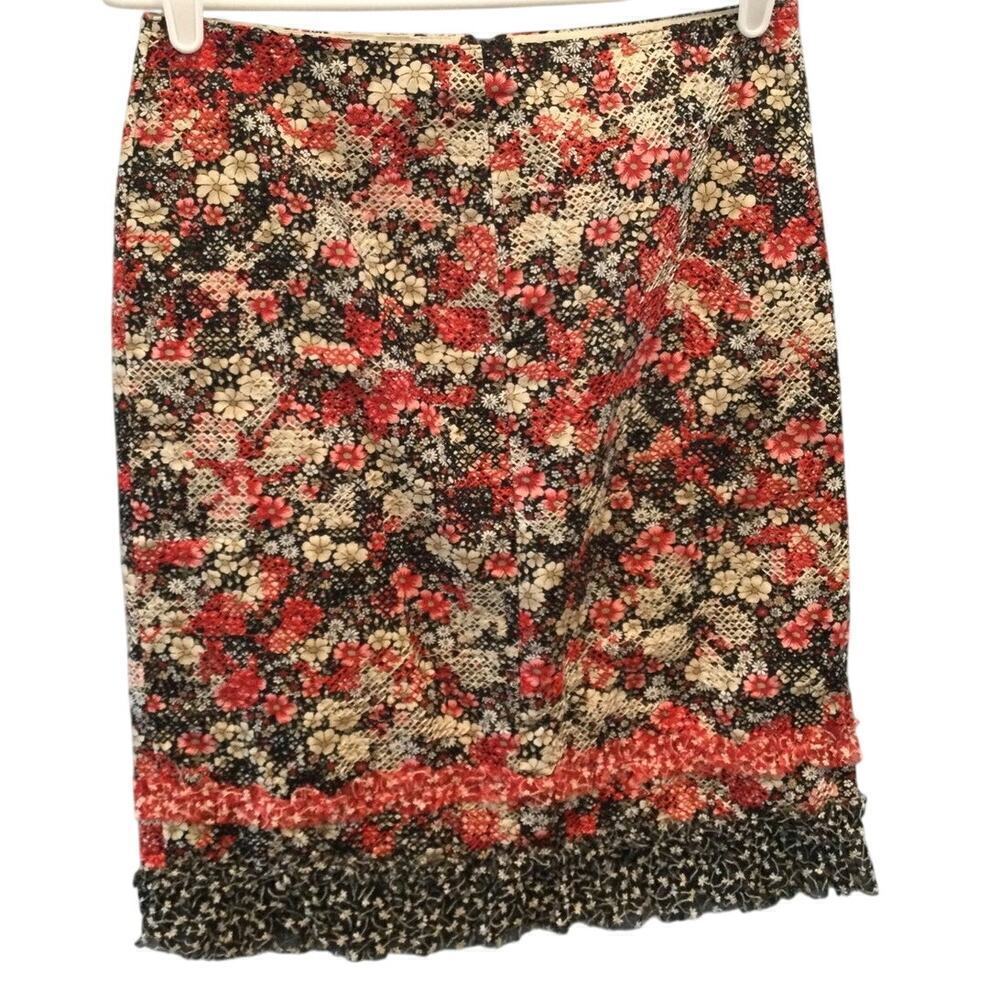 Cynthia Steffe Womens Skirt Size 4 Red Black Fringe Fairy Grunge Y2K Artsy Lace